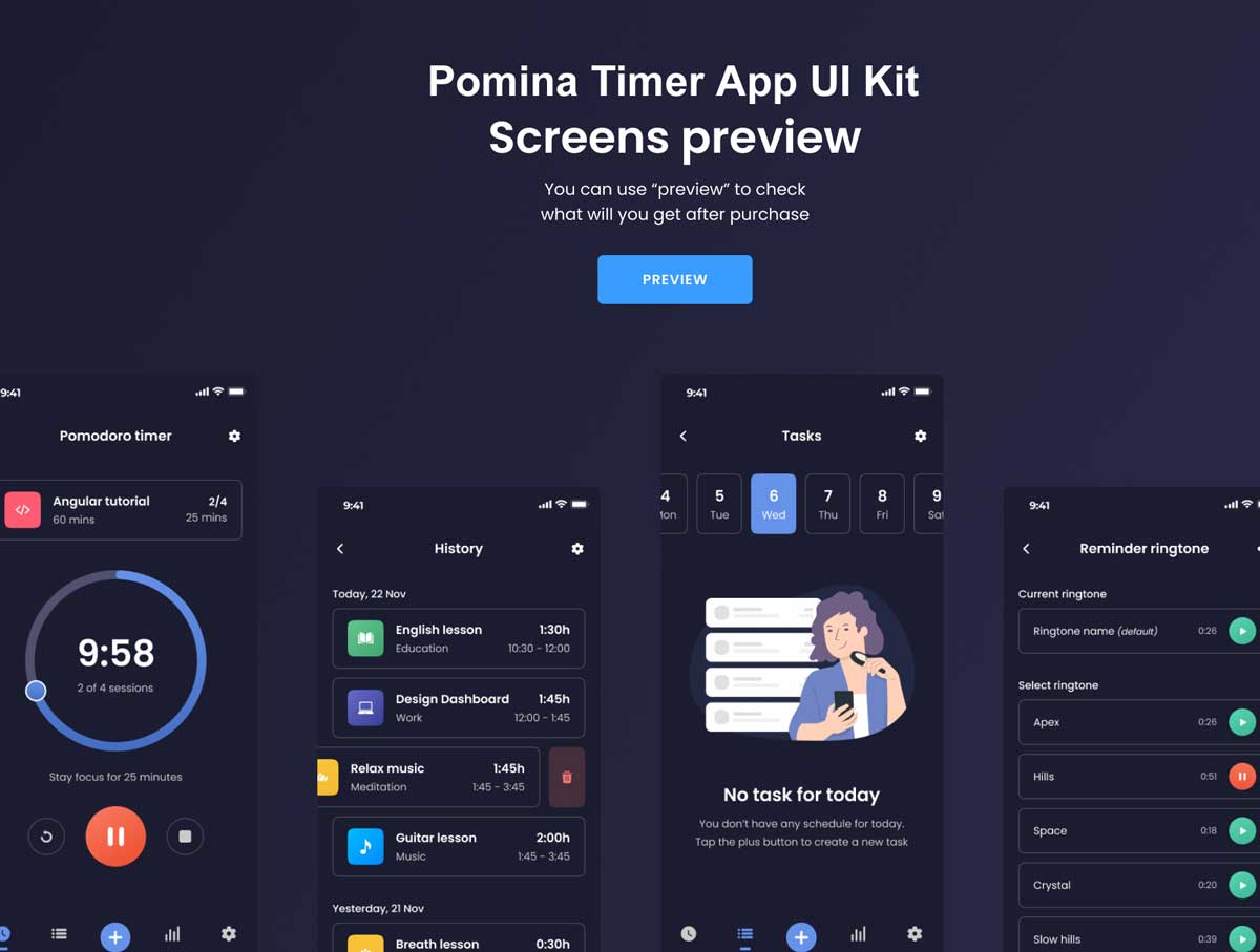 Pomina - Timer App UI Kit - Figma Resource