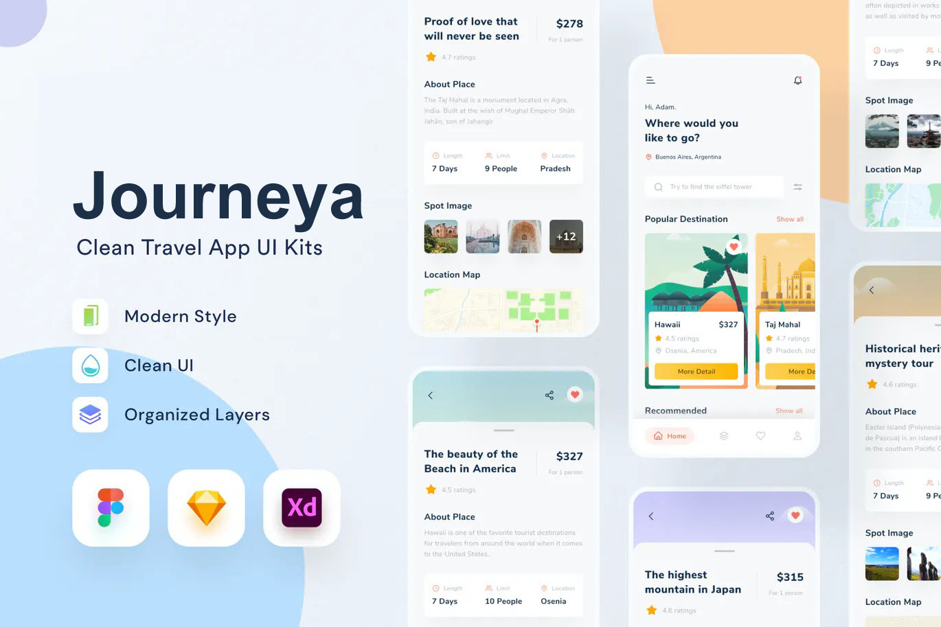 Journeya - Travel App UI Kit - Figma + XD Project