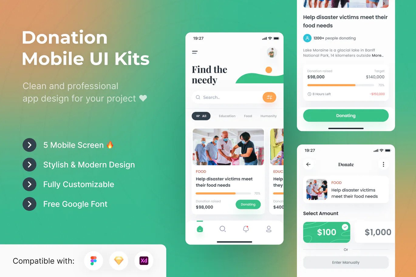 Donation & Charity - Mobile App UI Kits - Figma project