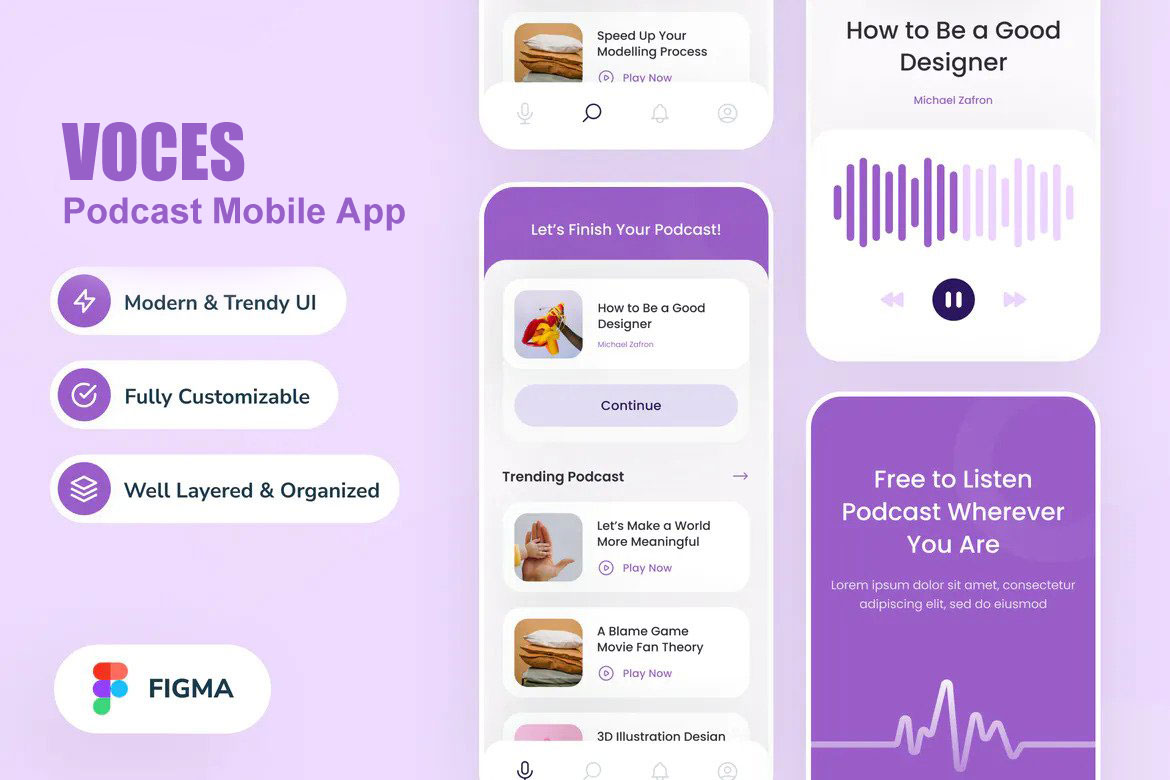 Voces - Podcast Mobile App - Figma project