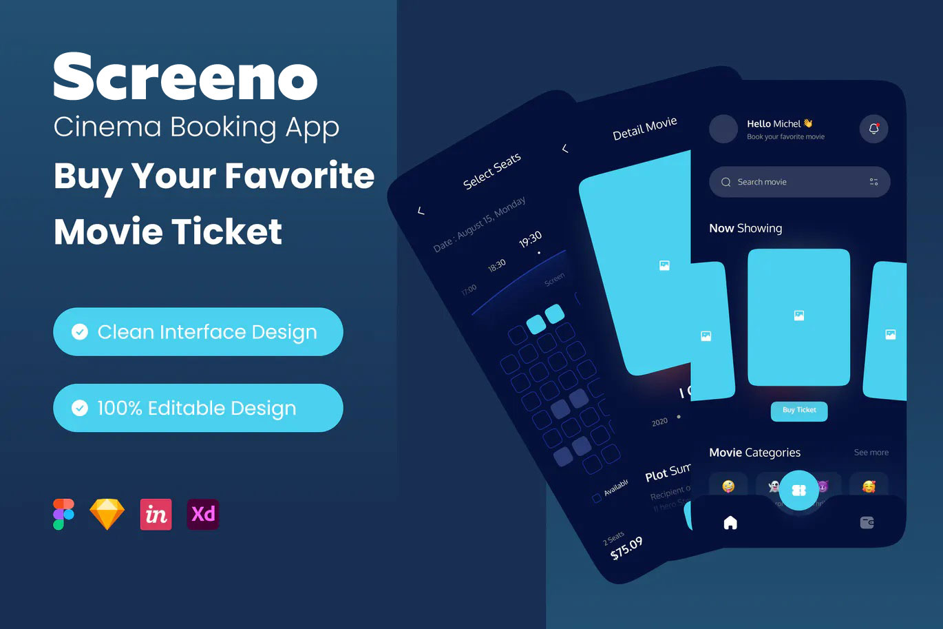 Screeno - Film / Theater Booking Mobile App - Figma project
