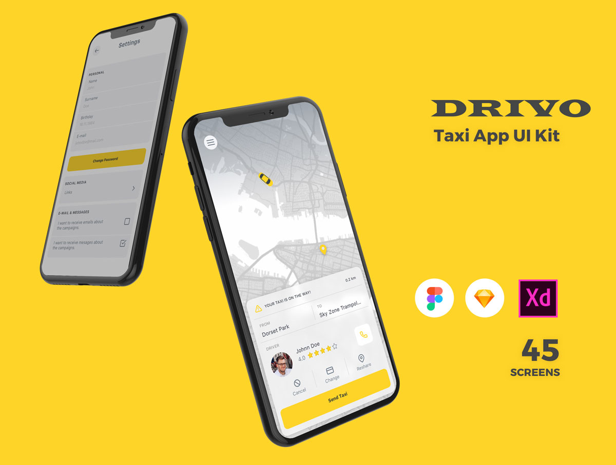 Drivo - Taxi Booking UI Kit - XD project