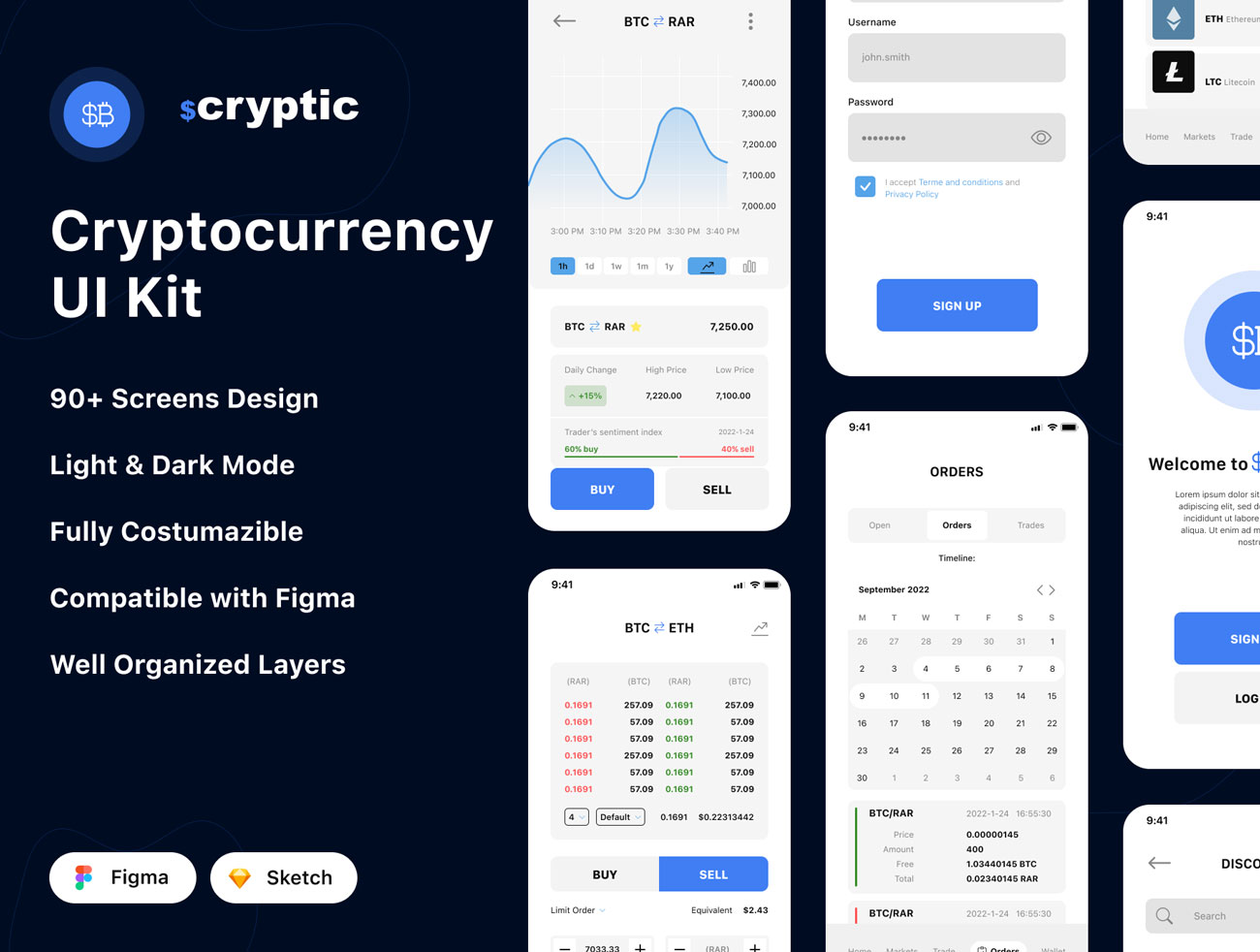 Cryptic - Cryptocurrency App UI Kit - Figma project