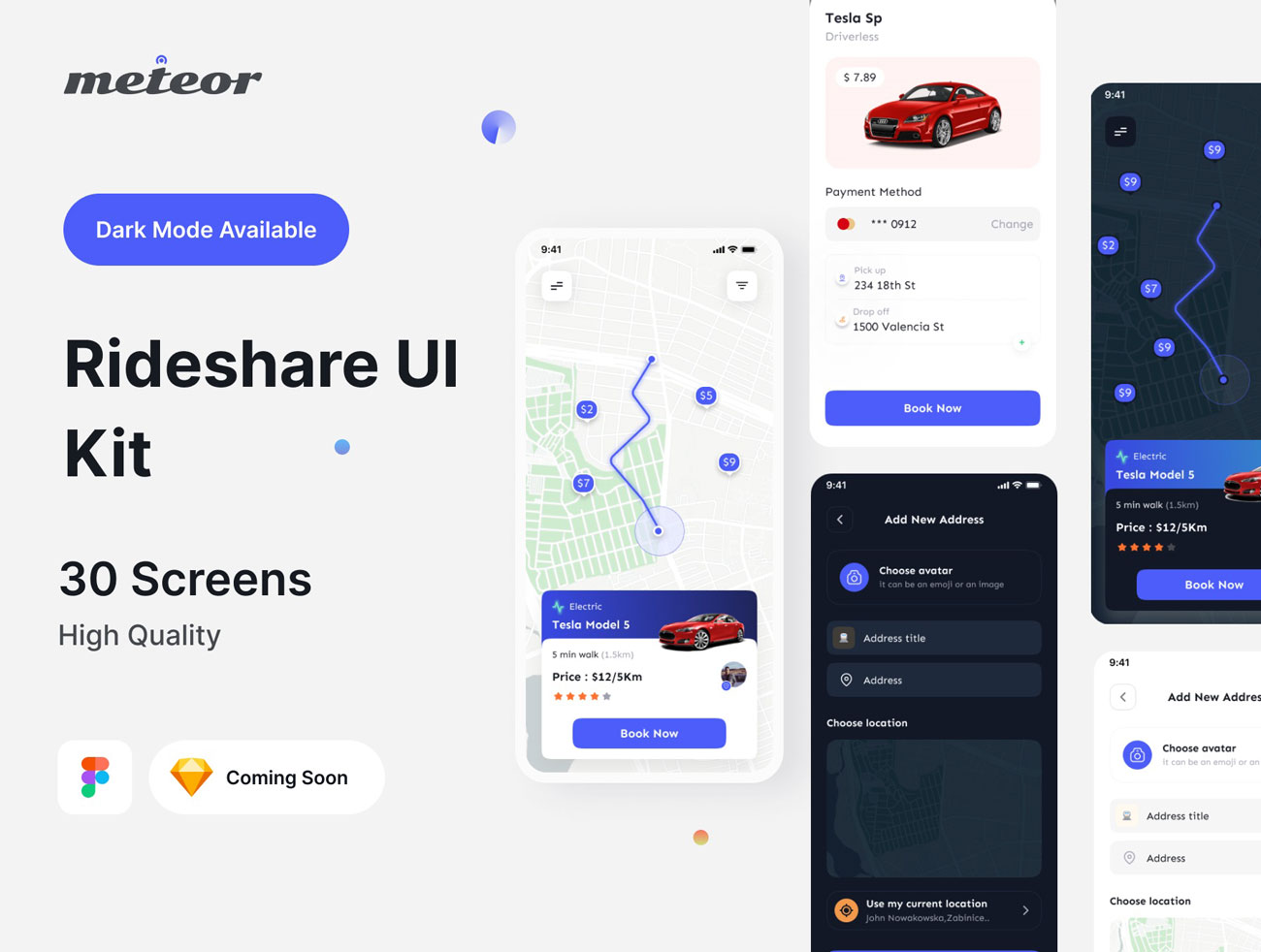 Meteor - Rideshare UI Kit - Figma project