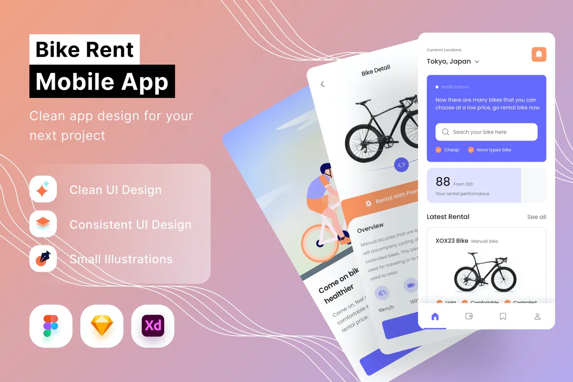 Bike Rent Mobile App UI Kit - Figma project