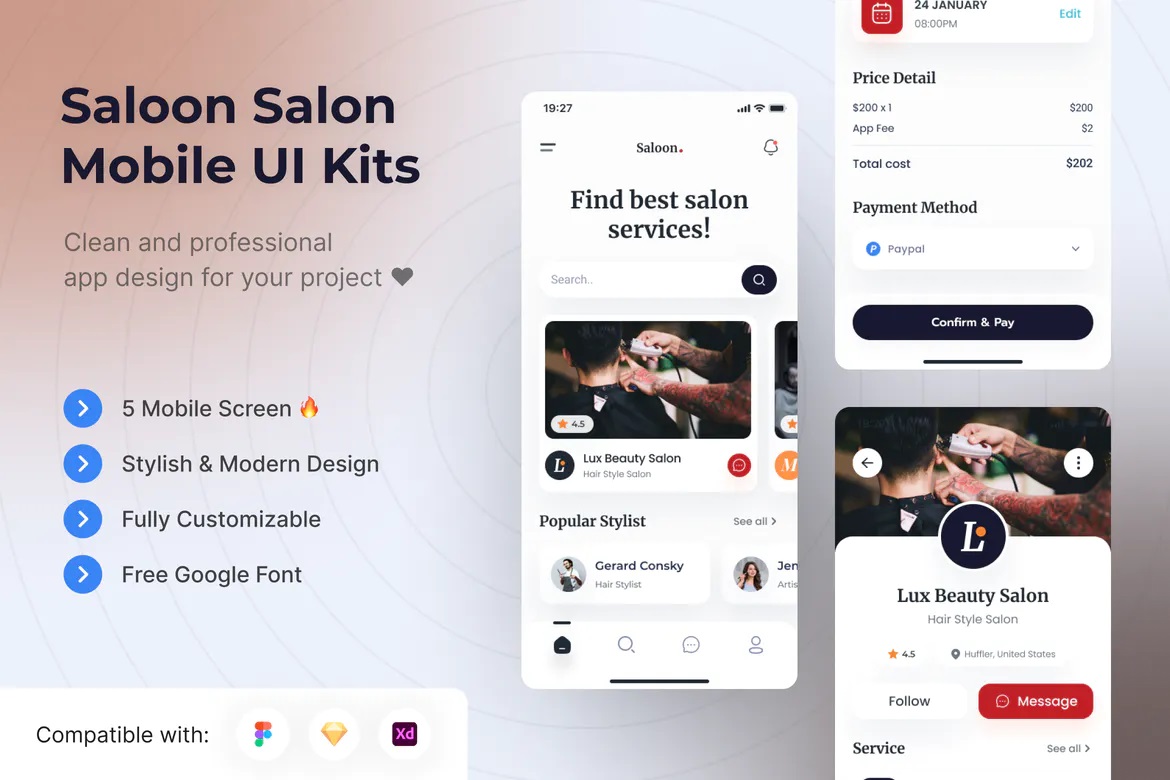 Saloon - Salon Mobile App UI Kit Template - Figma project