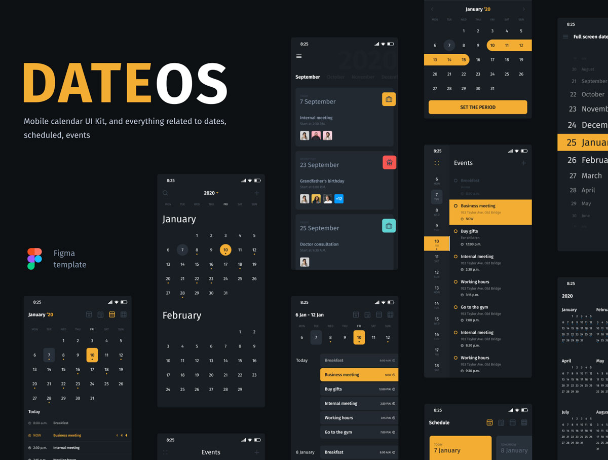 DateOs - Trendy UI Kit for Calendar - Figma project