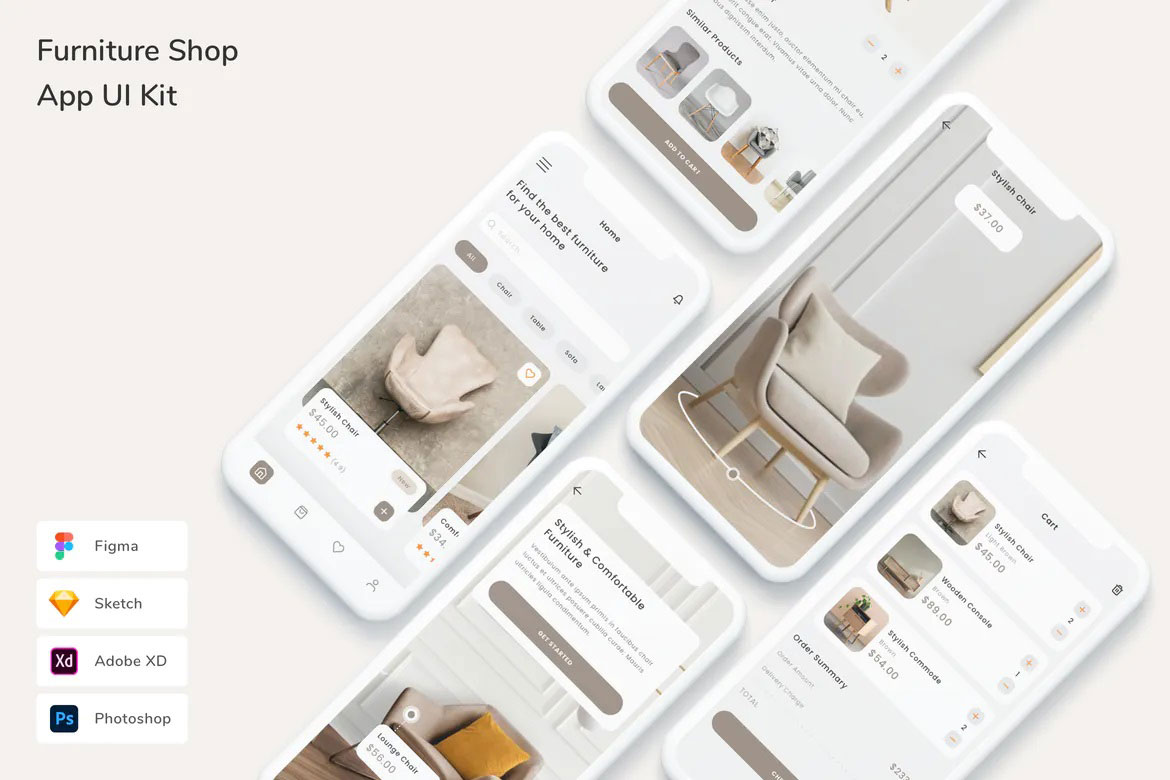 Furniture Shop App Mobile UI Kits Template - Figma project